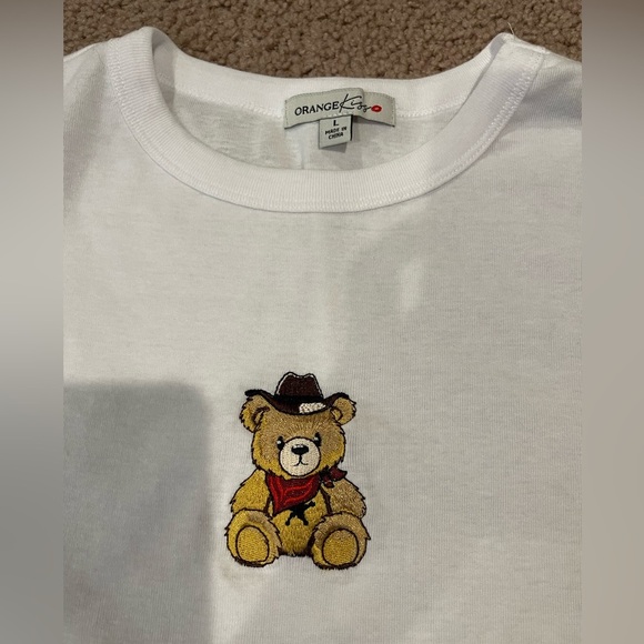 ORANGE KISS White Crewneck Short Sleeve Tee - Picture 4 of 9